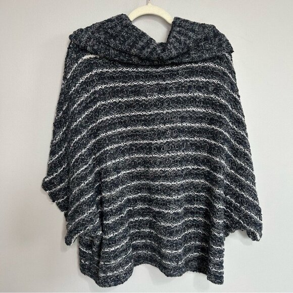 Anthropologie Moth Navy Blue White Striped Poncho Oversized Sweater Medium/Large - Picture 7 of 8